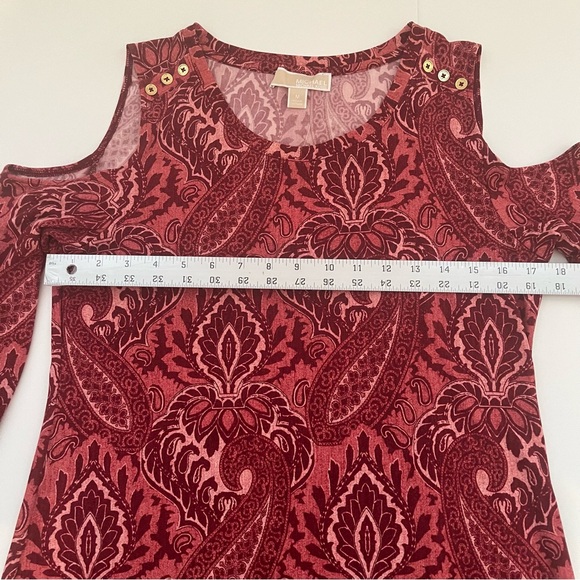 Michael Kors Dark Lipstick Paisley Cold Shoulder Knee-Length Dress. Sz. M - Picture 2 of 8